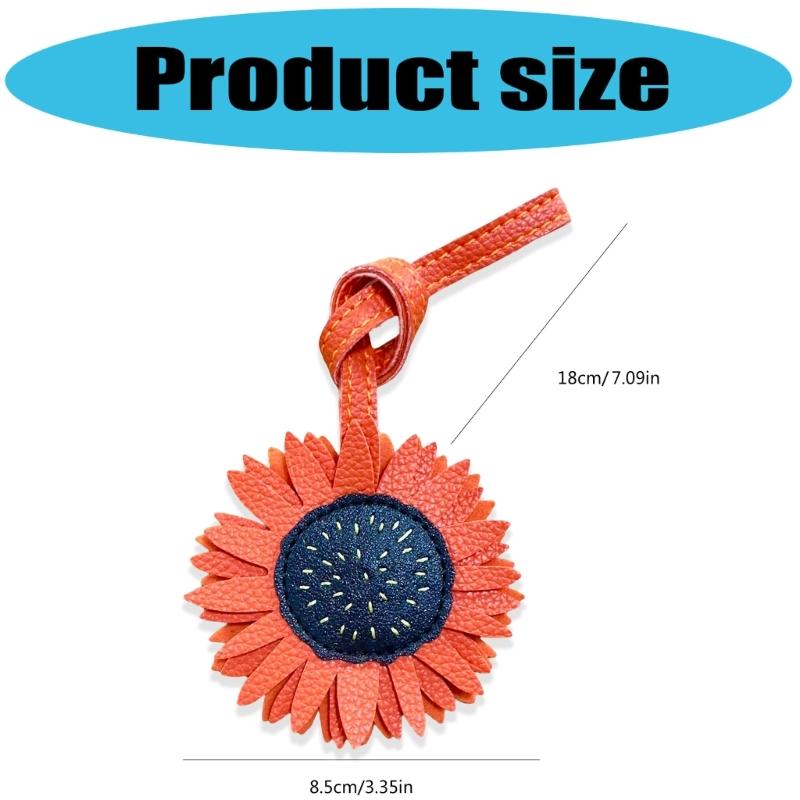 Stylish PU Leather Sunflower Key Holder Versatile Bag Charm Decoration Unisex Keychain Fashion Accessory