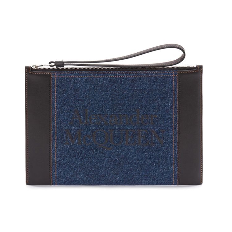 

Alexander McQueen Logo Zip Denim And Leather Medium Clutch Men clutch Blue 6330631X3A24160 Basic Set (Bag+Dust Bag)