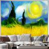 Van Gogh Style Sunflower Field Swirling Sky Impressionist Art Wall Tapestry Machine Washable All Season Decor Print Home