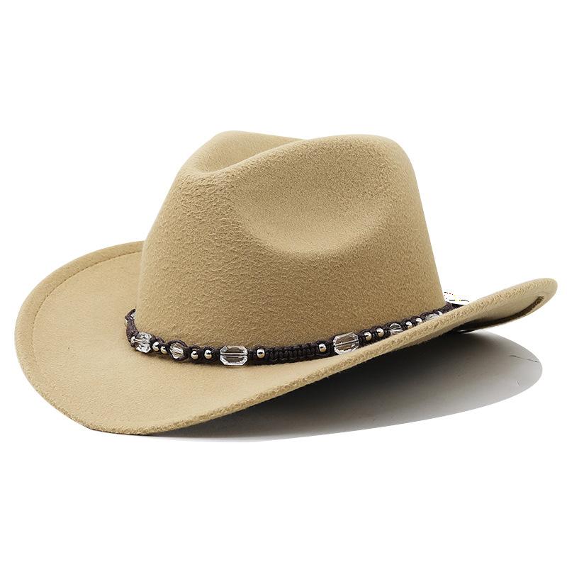 Neuer Western-Cowboyhut, schwarzer Woll-Jazz-Zylinderhut, ethnischer Herbst- und Winterfilzhut für Damen und Herren, Hut mit großem Schirm