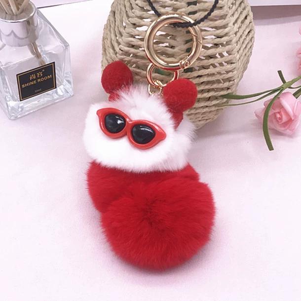 Rex Rabbit Colorful Caterpillar Plush Bag Pendant Keychain Creative Cute Female Mink Jewelry Gift