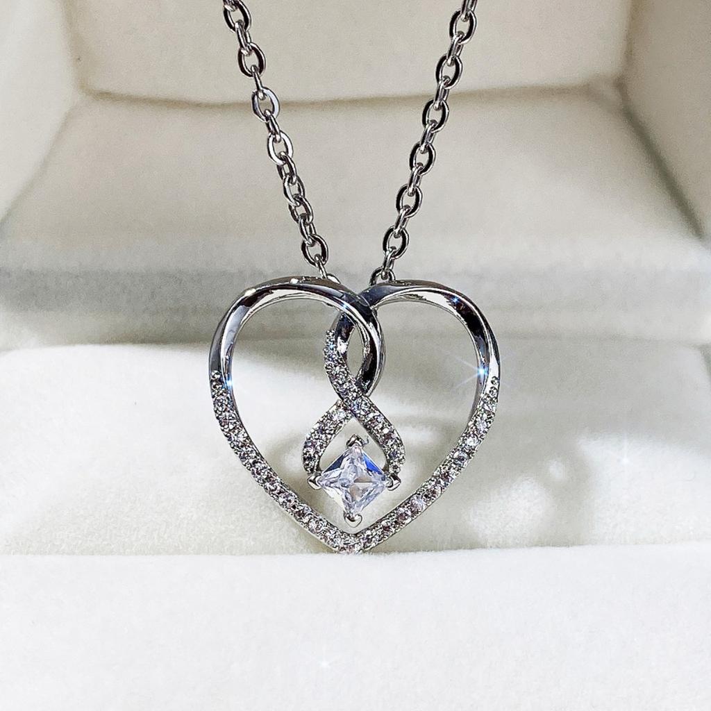 Intertwined Double Heart Cubic Zirconia Pendant Necklace
