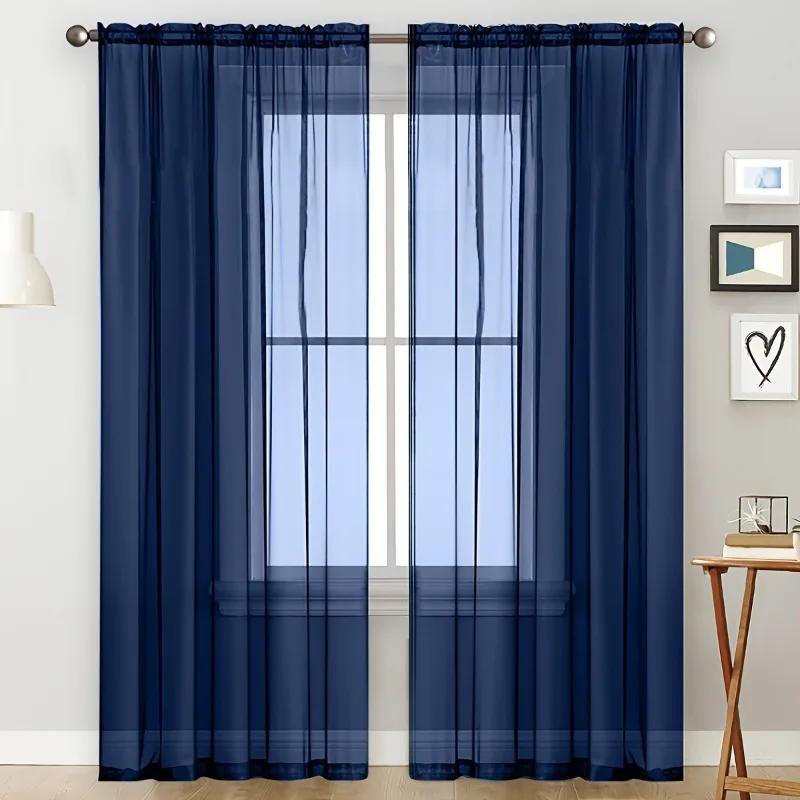2 Panels Chiffon Sheer Window Curtains for Living Modern Simple Curtain Gauze Semi-blackout Balcony Thin Window Screen