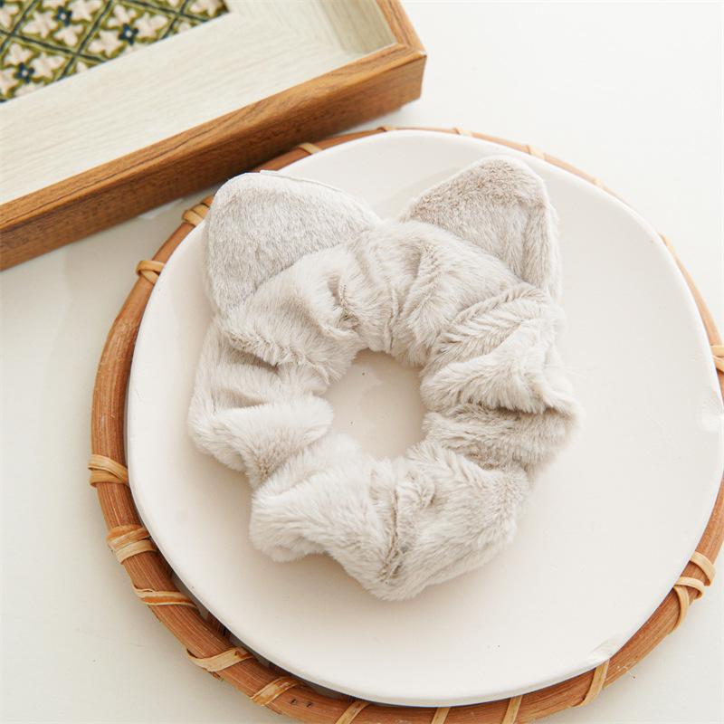 2005 Winter New Plush Fabric Scrunchie for Women, Simple Cat Ear Headband, Versatile Elastic Hair Tie
