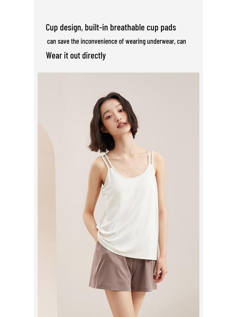 Oviezis Women's Ice Silk Camisole with Built-In Bra Pads, Thin and Loose Fit, Beautiful Back Design – Ideal Base Layer for Spring & Summer