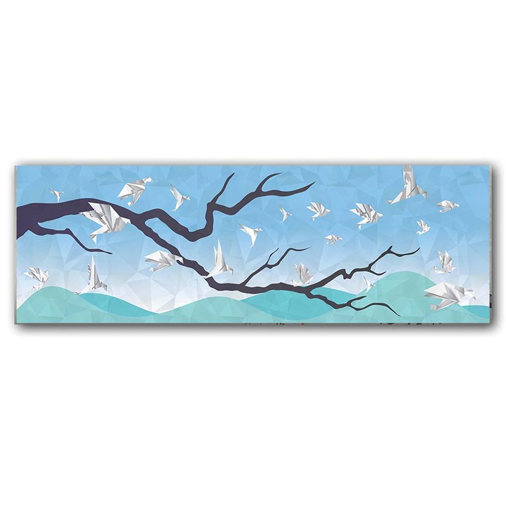 Les Trésors De Lily [A2326] - Płótno w gwiazdki roślinne „Oiseaux Origami” niebieskie - 90x30 cm