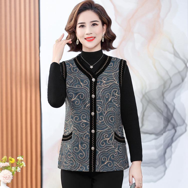 Middle-aged and Old-aged Vest Coat Woman Autumn Dress Grandma Waistcoat Old Lady Wearing Vest Mother Autumn and Winter Tang Suit Vest