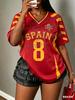 2026 Hot Selling Women Men Red Spain No.8 Print Breathable V-Neck Short Sleeved Baseball T-Shirt Women Jersey T-Shirt