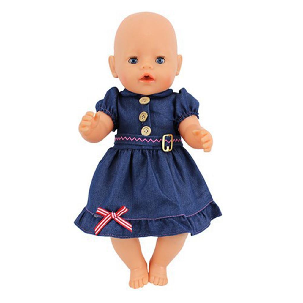 Puppe Kleid für 18 Zoll Mädchenpuppe Baby Neugeborenes Säugling Jeanskleid Kleidung Spielzeug