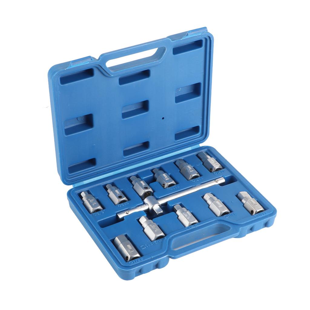 12 Pcs Drain Plug Key Socket Set Axle Oil Sump Spanner Wrench Steel Car Repair Tools for Engine Gear Box