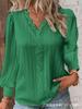 Women's V-Neck Long Sleeve Top with Lace Trim and Puff Sleeves