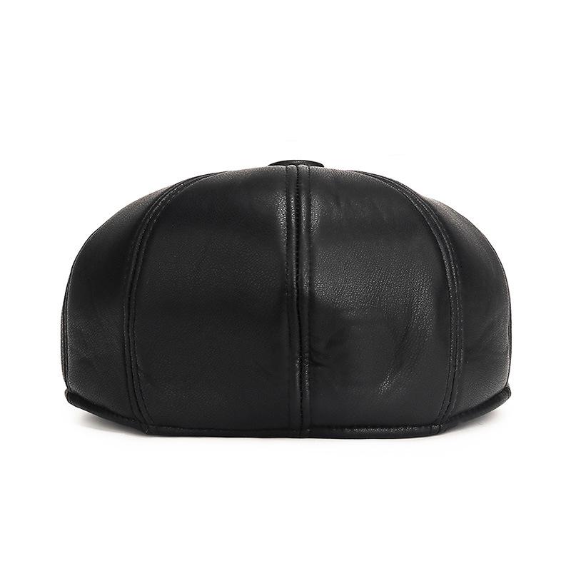 Men's Autumn-Winter Velvet-Lined PU Duckbill Cap with Ear Protection for Elderly