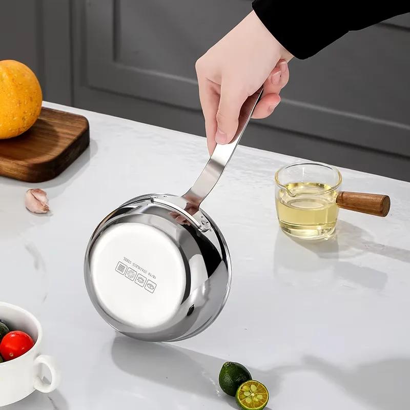 Household Kitchen Cooking Splashing Oil Pan Chocolate Melting Pot Stainless Steel Sauce Butter Coffee Milk Pans with Pour Spout