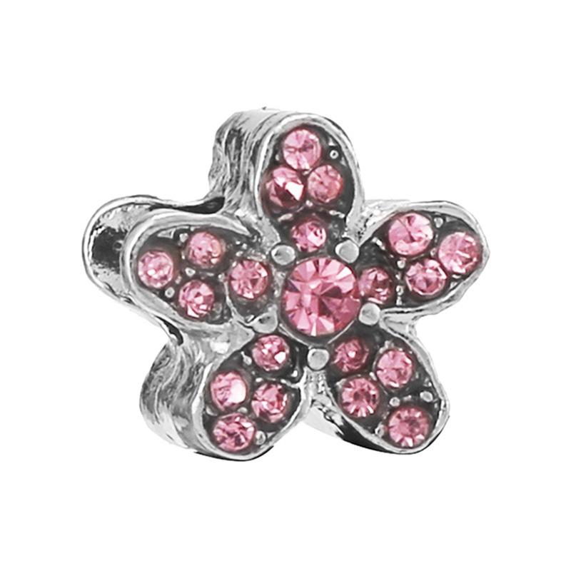 New Silver Plated Pink Diamond Butterfly Alloy Large Hole Charm Beads For DIY Bracelet Necklace Jewelry Accessories Gift