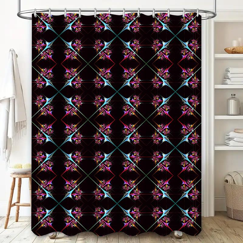 Modern Abstract Geometric Shower Curtain Set for Bathroom Decor Waterproof Fabric with Hook Rings in Black, Blue, Pink White Col