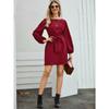 Spring and Autumn Women's Mid-length Long Pure Colour Temperament Commuting Thin Set Head High Waist Dress