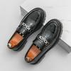 Low-Top Men's Business Shoes Fashionable Thick-Heeled Slip-On Wedding Shoes Four-Season Single Shoes British Style Leather Shoes