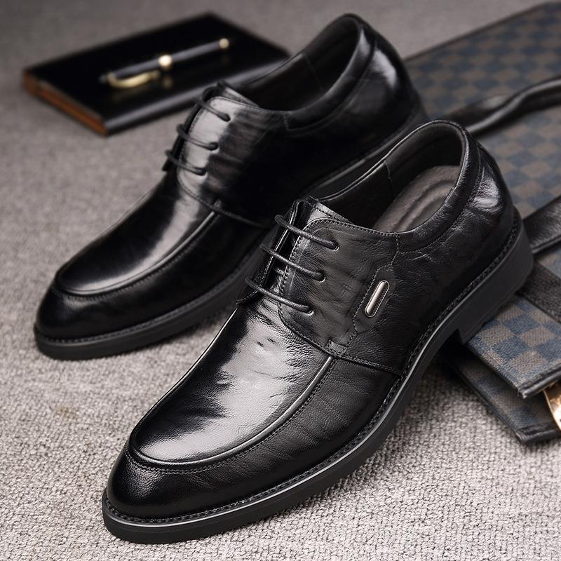 Leather shoes men s new business dress casual spring and autumn breathable men s pointed groom wedding shoes 38 чёрный