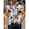 Moda Masculina Camiseta Masculina Estampada 3D Gola Redonda Manga Curta Tendência Street Wear