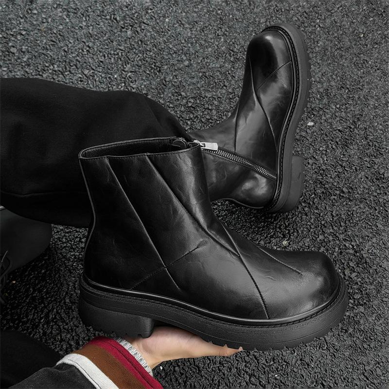 

Новые ботинки челси мужская обувь нишевые ретро на молнии короткие ботинки высокий верх большая голова платформа ботинки мартин 66655-J 38 чёрный