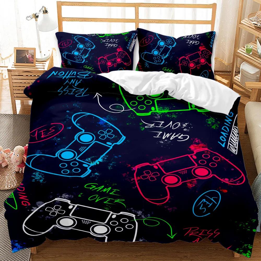 Gaming Duvet Cover Set Gamepad Headset Gaming Theme Bedding Set for Boy Teens Bedclothes Double Queen King Polyester Qulit Cover