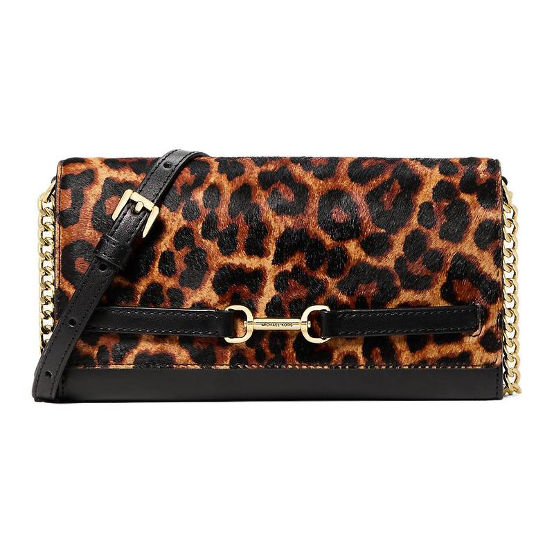 MICHAEL KORS Carson Adjustable Shoulder Strap Calfskin Crossbody Bag Large Women s Leopard Print коричневый