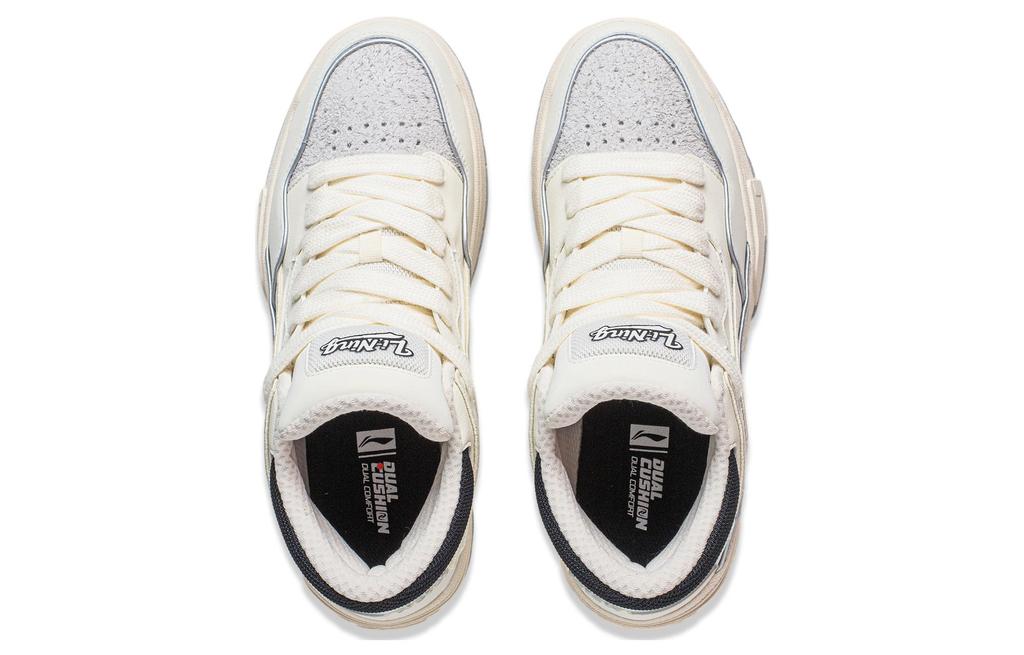 Li Ning Wave Mid Slip Resistant Abrasion Resistant Mid top Casual Shoes Men's White Gray AGCT497-2