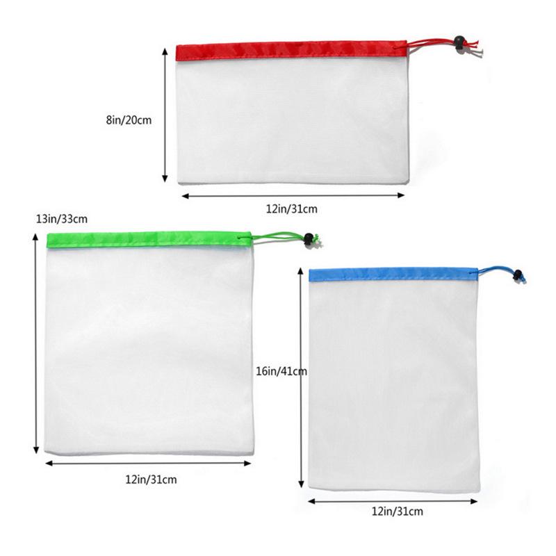 Polyester Mesh Vegetable and Fruit Bag, Reusable Drawstring Mesh Bag, Food Storage Bag, Kitchen Supplies