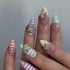 24Pcs Pink Glossy Almond French Press On Nails Y2K Metal Star Charm Sweet Cool Fake Nails