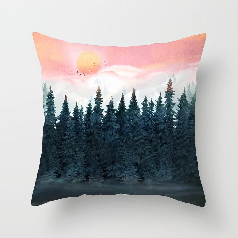 New Ocean Peak Landscape Painting Pillow Case Chinese Ink Scenery Pattern Car Sofa Pillow Cushion Cover