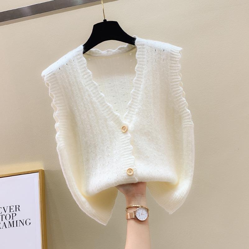 v neck sleeveless knitted cardigan sweater vest for women early autumn new fashion loose short tank tops loose casual solid color elegant clothing