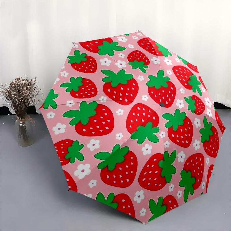 1pc Strawberry Pattern Design Umbrella with Plastic Handle,Compact & Stylish,Cartoon Pattern,Outdoor UmbrellaPT339