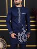 S-4XL Men Dashiki Long Clothes Shirt Trouser Set Mens 2 Pieces Outfit Suit Traditional Male Clothes T-shirt Pant Suits for Men