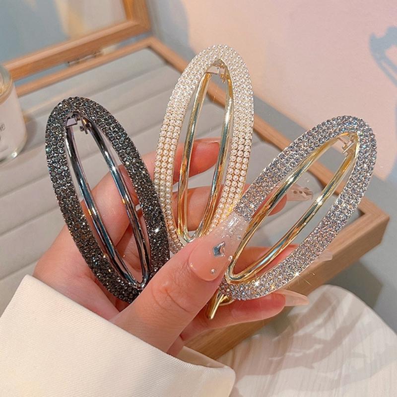 Rhinestones Banana Hair Barrettes Slip Resistant Grip For Women Girls High Ponytail Styling Accessories