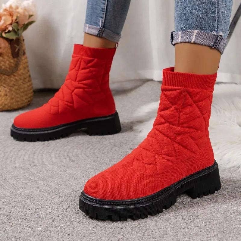 fashion 2024 Women's Boots Autumn and Winter New Style Knitted Stretch Socks Boots Internet Popular Thick-soled Casual Short Boots