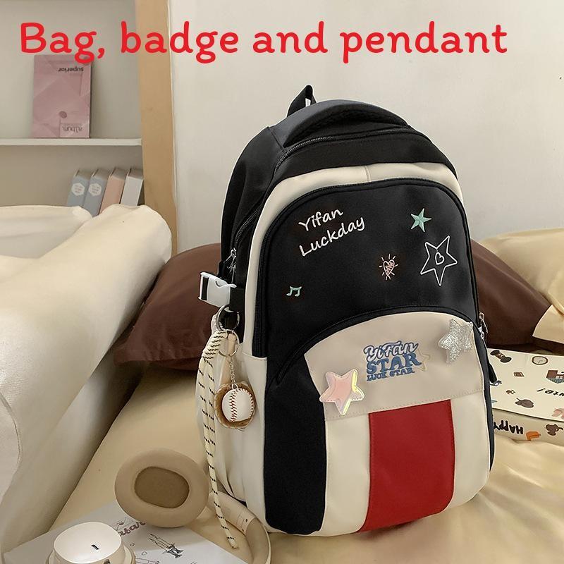 Blocked Letters Color Star Embroidery Pattern Student Backpack With Pendant