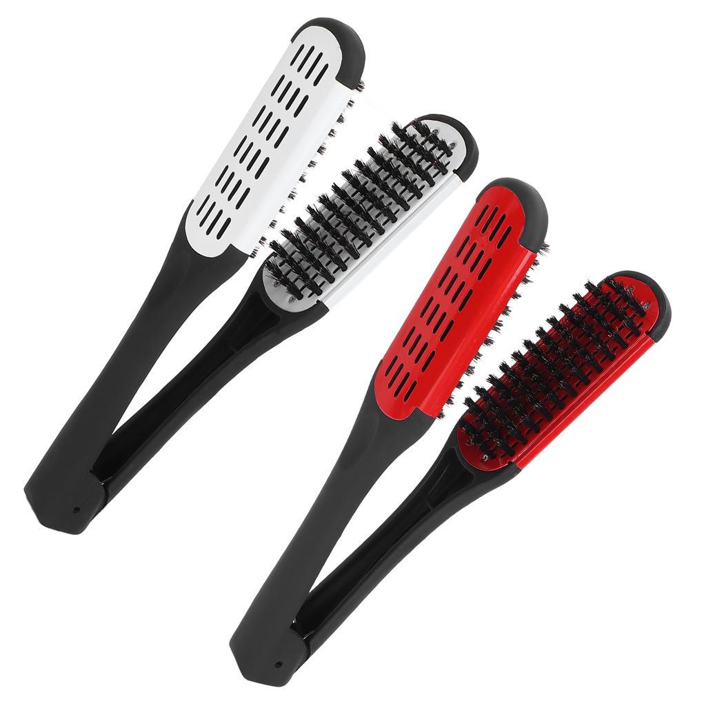 Bristle Double Sided Brush Clamp Multifunctional Hair Brush Straightener Styling Tool for Women Men