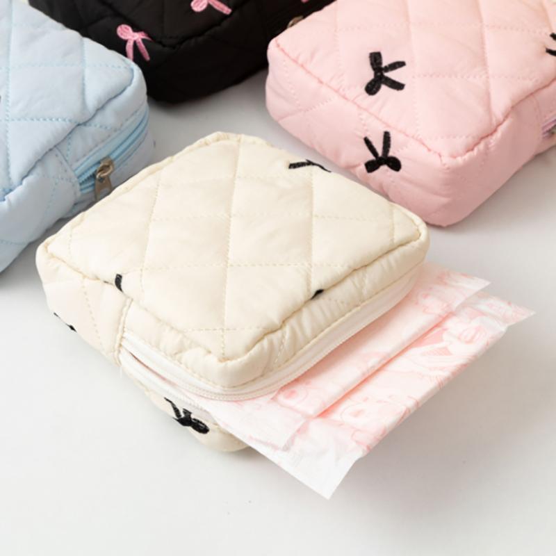Cute Large Capacity Sanitary Napkin Storage Bags Cartoon Bow Portable Girls Physiological Period Tampon Organiser Bag Pouch
