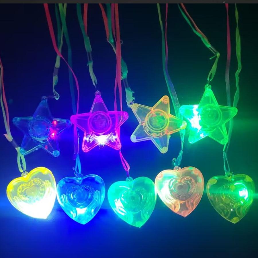 10/20/30/50 pcs Star Heart LED Light Up Necklace Pendants Flashing Glow Luminous Necklace Kids Girls Led Flashing Necklace Party