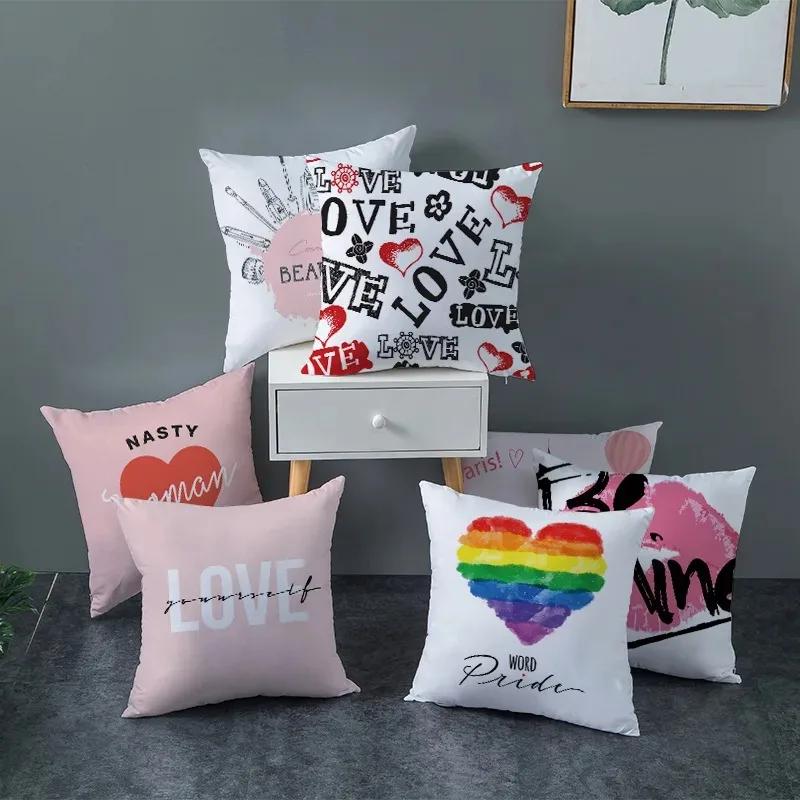 Love Heart Letters Floral Pillowcase Modern Nordic Fashion Pink Cushion Cover Sofa Seat Wedding Decorative Throw Pillows Cover