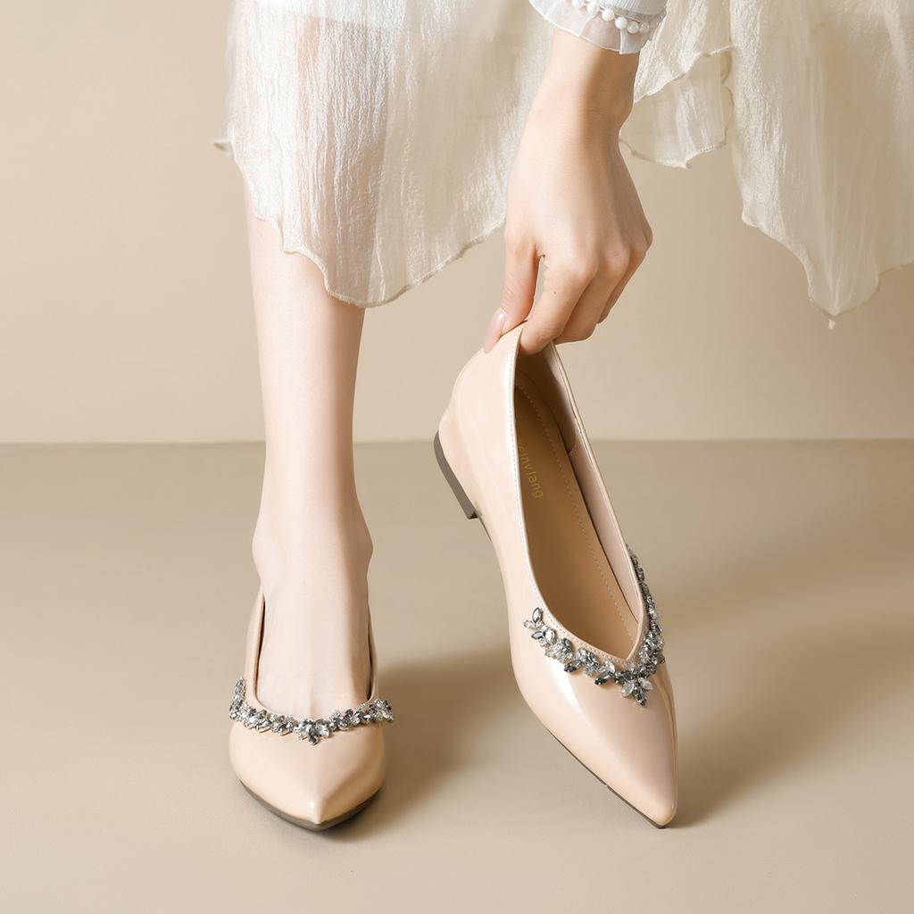Weiwei girl 8916-7 French gentle pointed single shoes women's inner height increase light mouth rhinestone nude flat women's shoes