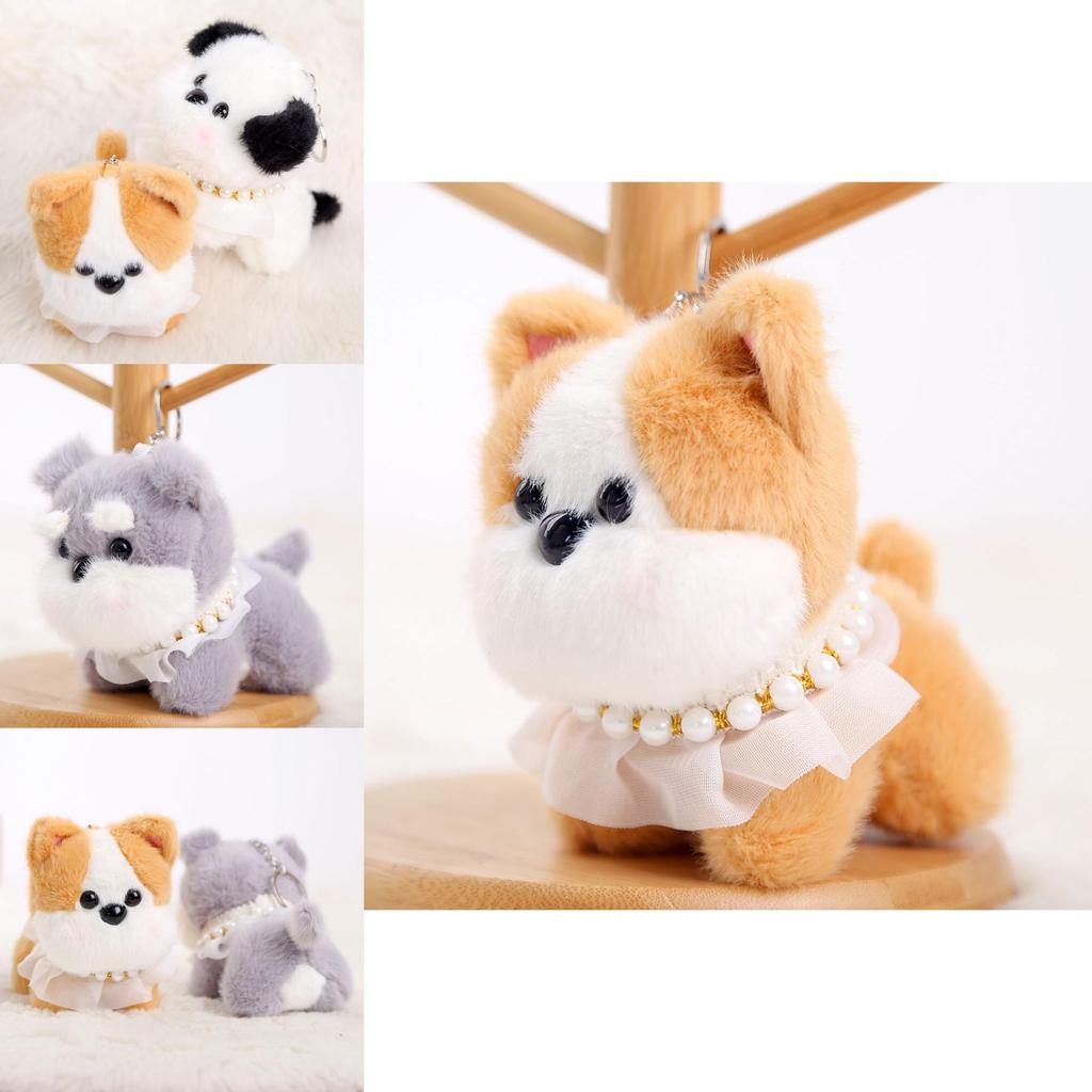 Plush Dog Keychain With Pearl Chain For Girls Gift And Bag Decoration