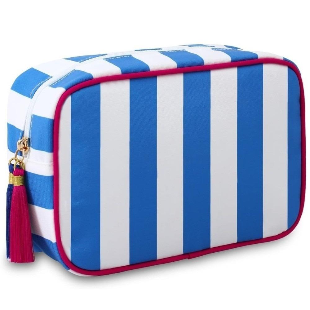 Large Capacity Portable Cosmetic Bag Large Striped Makeup Bag Portable Pouch Girls