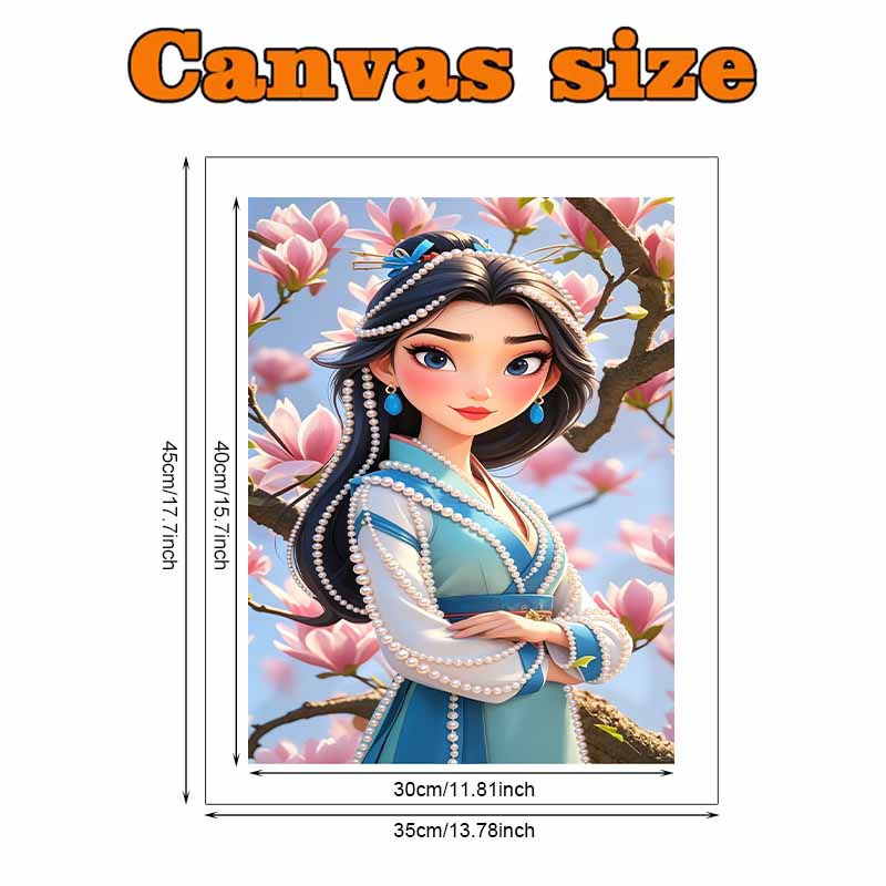Disney Pearl Painting Mulan Portrait for Beginners and Adults, DIY Pearl Diamond Art Painting Kit for Home Wall Decor Gifts