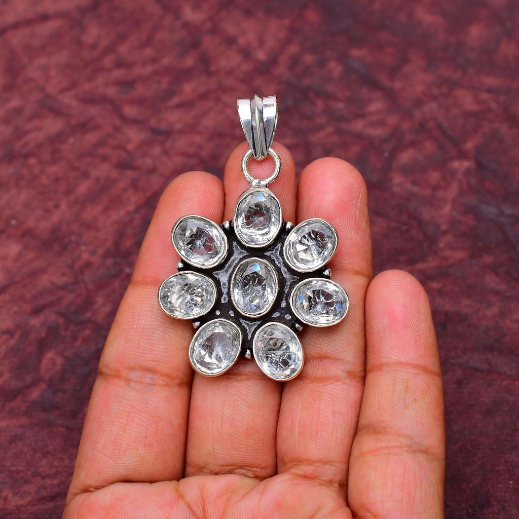 White Topaz Gemstone Pendant Gemstone : 925 Sterling Silver Handmade Jewelry Pendant