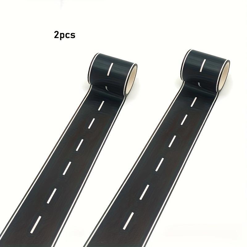 Reusable Cartoon Road Track Stickers, Black Road Tape for Party Racing Decor, Glitter Finish Auto-Themed Decoration, 2 Rolls Pack, 16ft x 2in Each