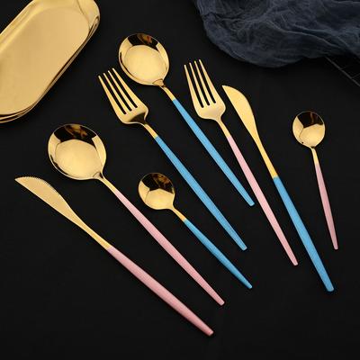 16 stücke Rosa Gold Geschirr Geschirr Set Spiegel Edelstahl Besteck Küche Messer Gabel Löffel Restaurant Hochzeit Besteck Set