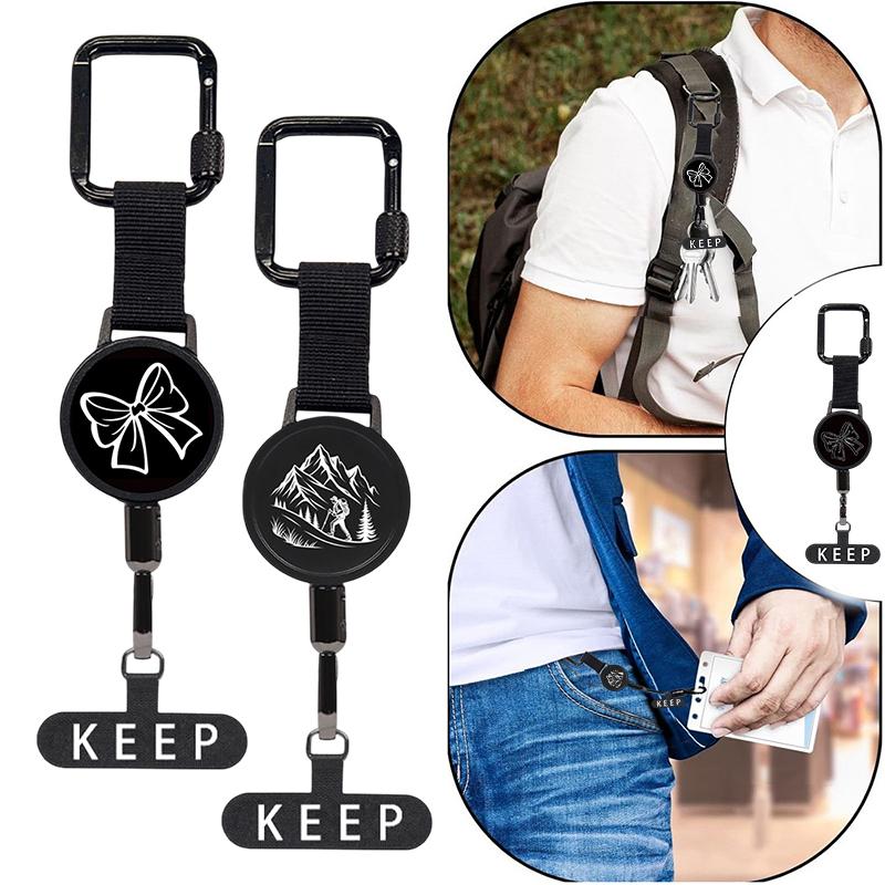 Outdoor Anti-Theft Retractable Phone Lanyard,Steel Cable Phone Tether With Locking Carabiner,Built-In Stand,Adjustable Strap