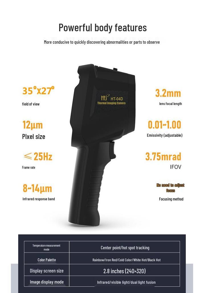 HTI Infrared Thermal Camera HT-04D: Industrial Temperature Measurement, Leak Detection, Floor Heating Inspection Device