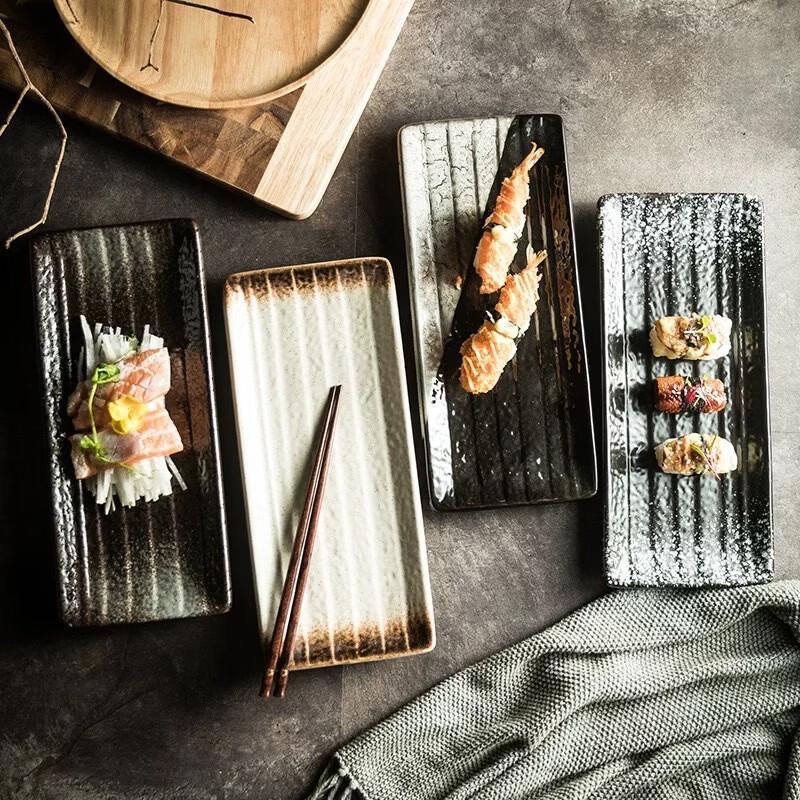 Keramisk rektangulär sushitallrik i japansk stil